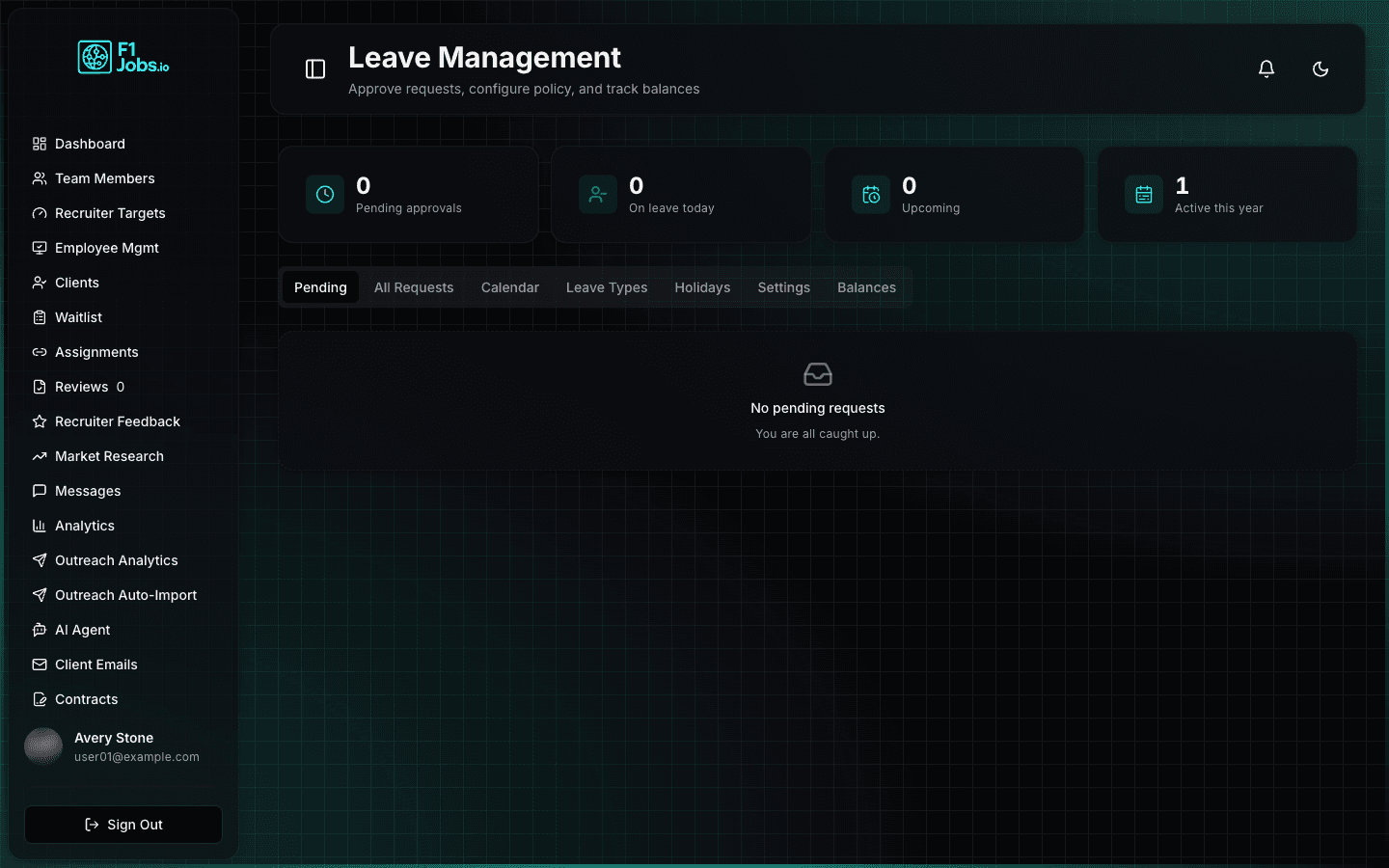 Leave management with balances, approvals and calendar